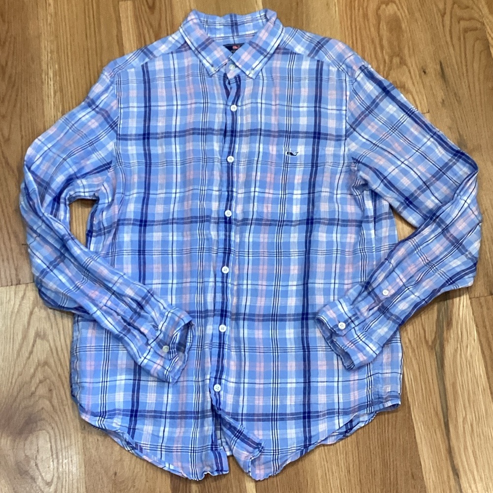 Men’s Vineyard Vines Classic Fit Tucker Shirt, 100% Linen, Size Medium